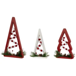 Northlight Set Of 3 Red And White Beaded Christmas Trees Wooden Table Decorations 0.98 FT -Northlight GUEST 0159cbf2 3db4 43a2 9e98 c96feb312a31