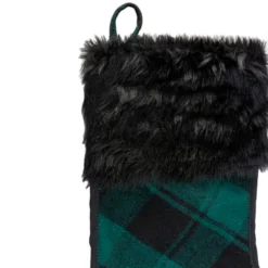 Northlight 19" Green And Black Plaid Christmas Stocking With Faux Fur -Northlight GUEST 06b7f140 4d42 40d7 a3da b4540de44d51
