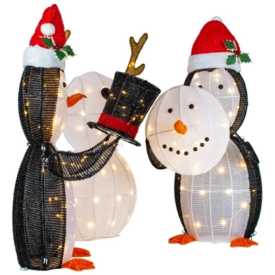 Northlight LED Lighted Penguins Building Snowman Outdoor Christmas Decoration - 35" - Set Of 3 7 Northlight LED Lighted Penguins Building Snowman Outdoor Christmas Decoration - 35" - Set Of 3 - Image 5