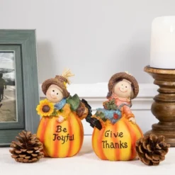 Northlight Set Of 2 Girl And Boy Scarecrows On Pumpkins Fall Figurines 6" -Northlight GUEST 0d04e7cb e4ab 4a78 81ec 5ef92abed5fb