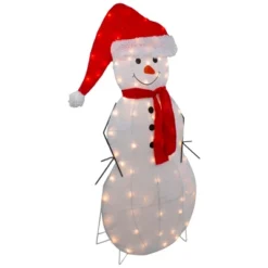 Northlight 42" Lighted 2D Chenille Snowman In Santa Hat Outdoor Christmas Decoration -Northlight GUEST 10494ffe 6c6f 457b b9c0 ec8df0954e71