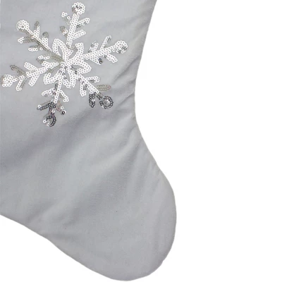 Northlight 20" White Christmas Stocking With Silver Sequin Snowflake 4 Northlight 20" White Christmas Stocking With Silver Sequin Snowflake - Image 2