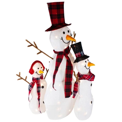 Northlight Lighted Tinsel Snowmen Family Christmas Outdoor Decorations - Clear Lights - Set Of 3 4 Northlight Lighted Tinsel Snowmen Family Christmas Outdoor Decorations - Clear Lights - Set Of 3 - Image 2