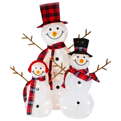 Northlight Lighted Tinsel Snowmen Family Christmas Outdoor Decorations - Clear Lights - Set Of 3 7 Northlight Lighted Tinsel Snowmen Family Christmas Outdoor Decorations - Clear Lights - Set Of 3 - Image 5