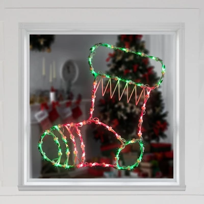 Northlight Lighted Stocking Silhouette Window Christmas Decoration - 18" - Red And Green 4 Northlight Lighted Stocking Silhouette Window Christmas Decoration - 18" - Red And Green - Image 2