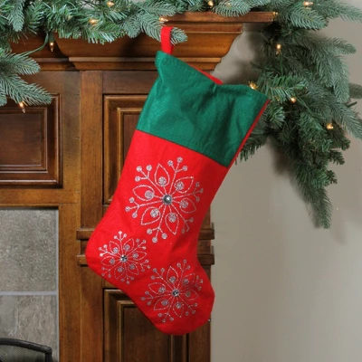 Northlight 19" Red And Green Felt Christmas Stocking With Snowflakes 3 Northlight 19" Red And Green Felt Christmas Stocking With Snowflakes
