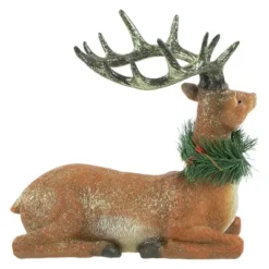 Northlight Glittered Sitting Deer With Pine Neck Wreath Christmas Decoration - 10" -Northlight GUEST 2048c751 912f 4f53 8f2b 34fab78f2bef
