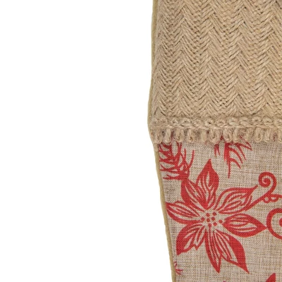 Northlight 20" Tan And Red Rustic Burlap Poinsettia Christmas Stocking 4 Northlight 20" Tan And Red Rustic Burlap Poinsettia Christmas Stocking - Image 2