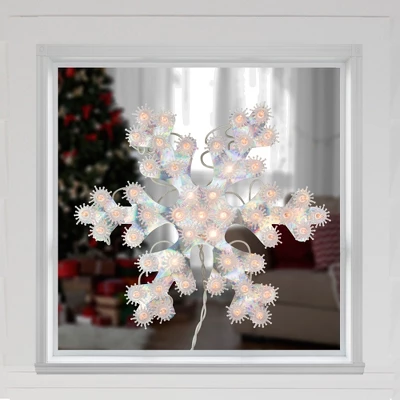 Northlight 12" Lighted Holographic Snowflake Christmas Window Decoration 3 Northlight 12" Lighted Holographic Snowflake Christmas Window Decoration