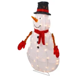 Northlight 32" Lighted 3D Chenille Snowman In Top Hat Outdoor Christmas Decoration -Northlight GUEST 24f56909 2559 4ad2 bb40 986696414d19