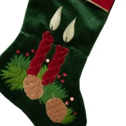 Northlight 20" Dark Green And Burgundy Candle And Pine Cone Velveteen Christmas Stocking -Northlight GUEST 2578f14f fdf3 4b38 bbd7 a27ad19ef80e