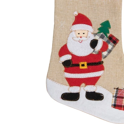 Northlight 19" Beige And Red Burlap "Merry Christmas" Santa Christmas Stocking 4 Northlight 19" Beige And Red Burlap "Merry Christmas" Santa Christmas Stocking - Image 2