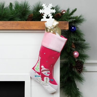Northlight 20.5" Pink Embroidered Ice Skating Snowman And Christmas Tree Stocking 3 Northlight 20.5" Pink Embroidered Ice Skating Snowman And Christmas Tree Stocking