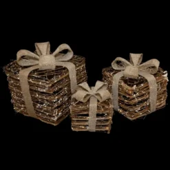 Northlight Lighted Rattan Gift Boxes With Burlap Bows Christmas Decorations - 9" - Set Of 3 -Northlight GUEST 2ef214ae f930 43f4 b261 1d85d29761dc