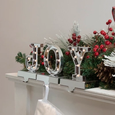 Northlight LED Lighted "JOY" Christmas Stocking Holder - 6.5" - Silver Finish - Set Of 3 3 Northlight LED Lighted "JOY" Christmas Stocking Holder - 6.5" - Silver Finish - Set Of 3