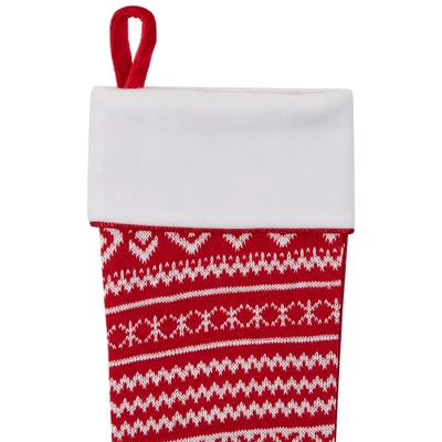 Northlight 21.5" Red And White Knitted Snowflake Christmas Stocking With Fleece Cuff 4 Northlight 21.5" Red And White Knitted Snowflake Christmas Stocking With Fleece Cuff - Image 2