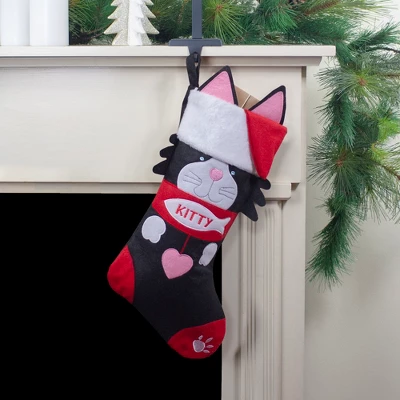 Northlight 19.5" Black And Red Embroidered Kitty Cat Christmas Stocking 3 Northlight 19.5" Black And Red Embroidered Kitty Cat Christmas Stocking