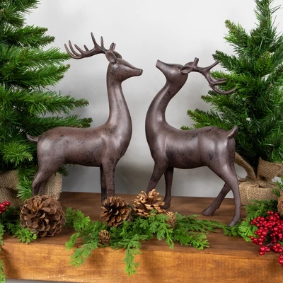 Northlight Standing Deer Christmas Decorations - 14" - Brown - Set Of 2 4 Northlight Standing Deer Christmas Decorations - 14" - Brown - Set Of 2 - Image 2