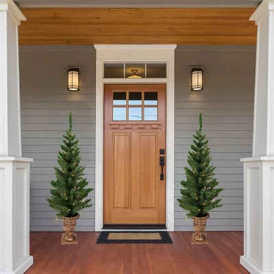 Northlight 2ct Prelit Artificial Christmas Tree Potted Porch Pine Topiary - Clear Lights 3 Northlight 2ct Prelit Artificial Christmas Tree Potted Porch Pine Topiary - Clear Lights