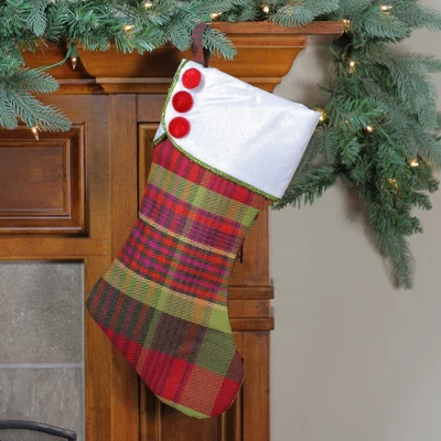 Northlight 19" Multi-Color Plaid Christmas Stocking With Green And Yellow Trim And Red Buttons 4 Northlight 19" Multi-Color Plaid Christmas Stocking With Green And Yellow Trim And Red Buttons - Image 2