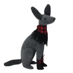 Northlight Sitting Dog With Plaid Collar Christmas Decoration - 14.5” - Gray And Red