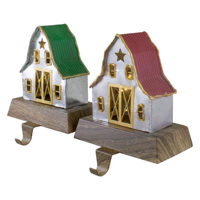 Northlight Set Of 2 LED Lighted Galvanized Barn Christmas Stocking Holders 5.5" 5 Northlight Set Of 2 LED Lighted Galvanized Barn Christmas Stocking Holders 5.5" - Image 3
