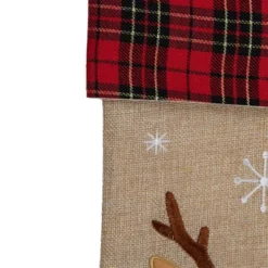 Northlight 19" Burlap Plaid Whimsical Reindeer Waiving Christmas Stocking -Northlight GUEST 4582680b 753b 44c9 839c 7f5c2cf3dc08