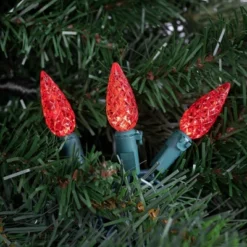 Northlight 70-Count Red LED Faceted C6 Christmas Light Set, 23ft Green Wire