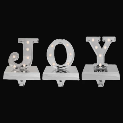 Northlight LED Lighted "JOY" Christmas Stocking Holder - 6.5" - Silver Finish - Set Of 3 4 Northlight LED Lighted "JOY" Christmas Stocking Holder - 6.5" - Silver Finish - Set Of 3 - Image 2