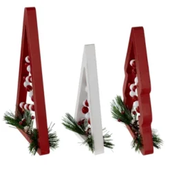 Northlight Set Of 3 Red And White Beaded Christmas Trees Wooden Table Decorations 0.98 FT -Northlight GUEST 4f4ea31b 5003 48b0 8bc6 1b3dc9de8be3