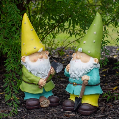 Northlight Set Of 2 Green And Yellow Gnome Outdoor Garden Statues 12.25" 3 Northlight Set Of 2 Green And Yellow Gnome Outdoor Garden Statues 12.25"