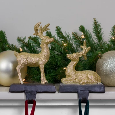 Northlight Reindeer Glittered Christmas Stocking Holders - 8.5" - Gold - Set Of 2 3 Northlight Reindeer Glittered Christmas Stocking Holders - 8.5" - Gold - Set Of 2