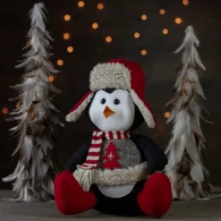 Northlight Sitting Winter Penguin With Trapper Hat Christmas Decoration - 12"