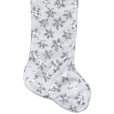 Northlight 19 White And Silver Sequin Snowflake Christmas Stocking 5 Northlight 19 White And Silver Sequin Snowflake Christmas Stocking - Image 3