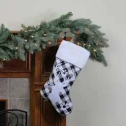 Northlight 20.5" Black And White Plaid Rustic Reindeer Snowflake Christmas Stocking