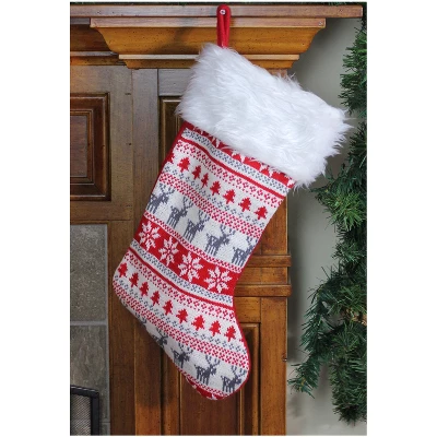 Northlight Nordic Print With Faux Fur Cuff Christmas Stocking - Red/White 5 Northlight Nordic Print With Faux Fur Cuff Christmas Stocking - Red/White - Image 3