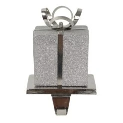 Northlight 5.5" Silver Glitter Gift Box With Bow Christmas Metal Stocking Holder -Northlight GUEST 61d93b34 7405 4e2a 8b3f 66e77310aaeb