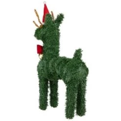 Northlight Reindeer With Santa Hat, Bell And Bow Artificial Pine Christmas Decoration - 16" -Northlight GUEST 61dbc72f 79e4 4ed6 8b91 7fa277893341
