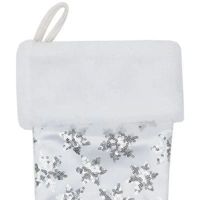 Northlight 19 White And Silver Sequin Snowflake Christmas Stocking 4 Northlight 19 White And Silver Sequin Snowflake Christmas Stocking - Image 2