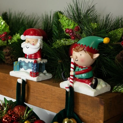 Northlight Santa And Elf Christmas Stocking Holders - 5" - Set Of 2 3 Northlight Santa And Elf Christmas Stocking Holders - 5" - Set Of 2