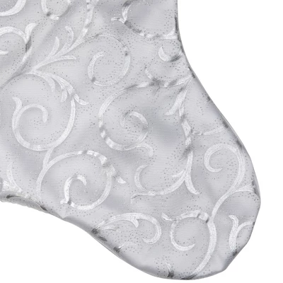 Northlight 19” White And Silver Filigree Christmas Stocking With Bows 6 Northlight 19” White And Silver Filigree Christmas Stocking With Bows - Image 4