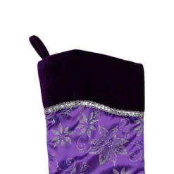Northlight 20" Purple And Silver Glittered Floral Christmas Stocking With Shadow Velveteen Cuff -Northlight GUEST 6dc979e4 99aa 4c15 9e2b e05e80c6606c