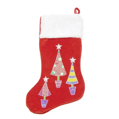 Northlight 20" Red And White Embroidered Velveteen Cuff Christmas Tree Stocking 3 Northlight 20" Red And White Embroidered Velveteen Cuff Christmas Tree Stocking