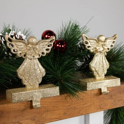 Northlight Angel Glittered Christmas Stocking Holders - 5.5" - Gold - Set Of 2 4 Northlight Angel Glittered Christmas Stocking Holders - 5.5" - Gold - Set Of 2 - Image 2