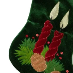 Northlight 20" Dark Green And Burgundy Candle And Pine Cone Velveteen Christmas Stocking -Northlight GUEST 745c20bb fcd8 47d8 9206 033d835fed96