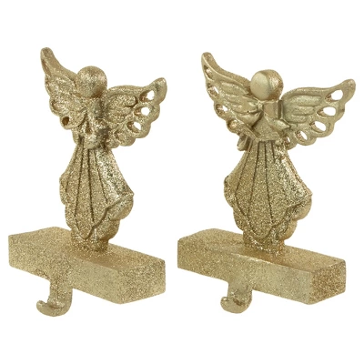 Northlight Angel Glittered Christmas Stocking Holders - 5.5" - Gold - Set Of 2 5 Northlight Angel Glittered Christmas Stocking Holders - 5.5" - Gold - Set Of 2 - Image 3