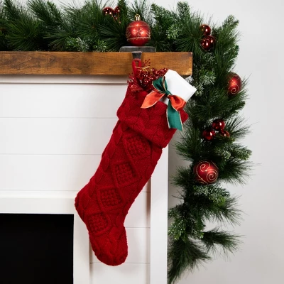 Northlight Cable Knit Christmas Stocking With Cuff - 21.5" - Red 3 Northlight Cable Knit Christmas Stocking With Cuff - 21.5" - Red