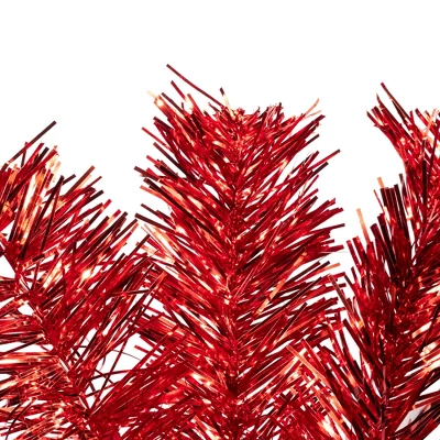 Northlight Artificial Tinsel Christmas Tree - 4' - Red - Unlit 4 Northlight Artificial Tinsel Christmas Tree - 4' - Red - Unlit - Image 2