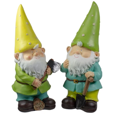 Northlight Set Of 2 Green And Yellow Gnome Outdoor Garden Statues 12.25" 4 Northlight Set Of 2 Green And Yellow Gnome Outdoor Garden Statues 12.25" - Image 2