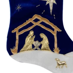 Northlight 20.5" Blue And Gold Nativity Scene Christmas Stocking With Gold Cuff -Northlight GUEST 7e501ec3 738e 4d0e b836 77c29064977a